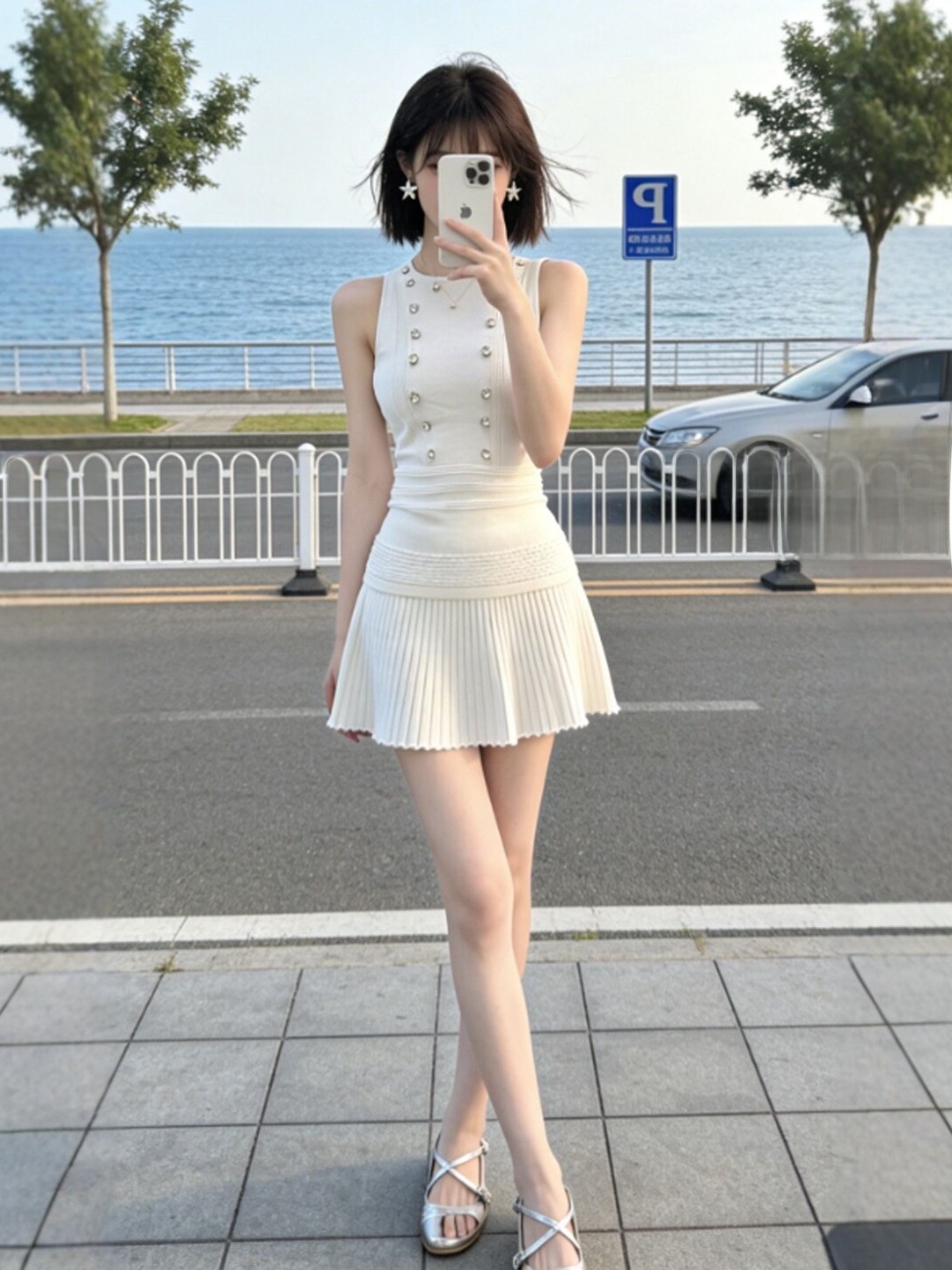 Women'S Young Fashion - Fashionable Knitted Top And Skirt Two-Piece