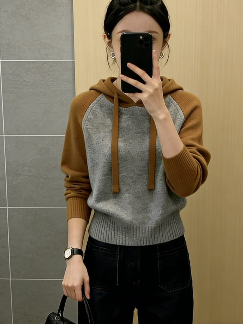 Women'S Young Fashion - Korean Style Short Sweatshirt Color Block
