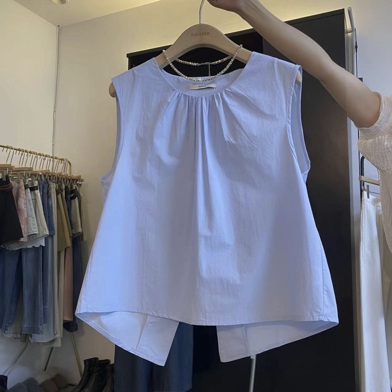 Women'S Young Fashion - DIYI Style Korean round Neck Pleated