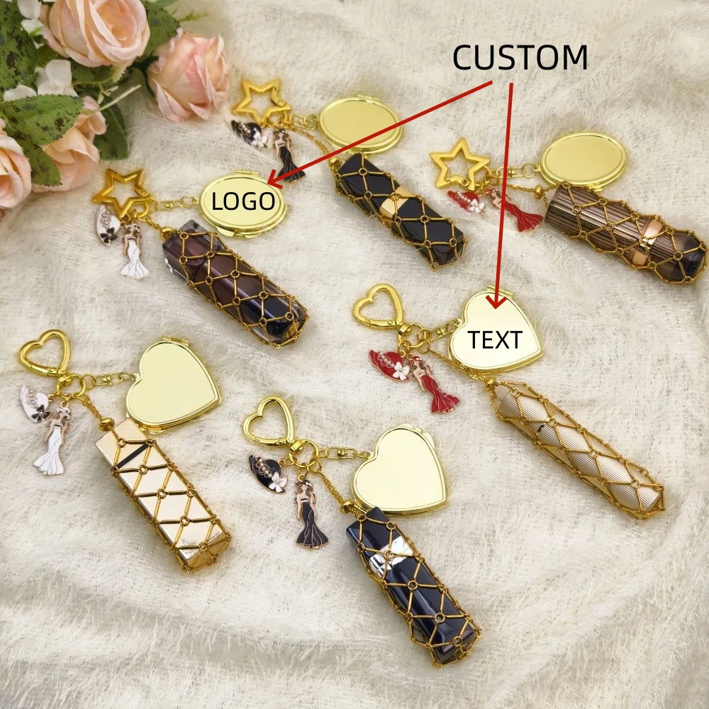Women'S Young Fashion - Fashionable Lipstick Storage Keychain Mini Mirror