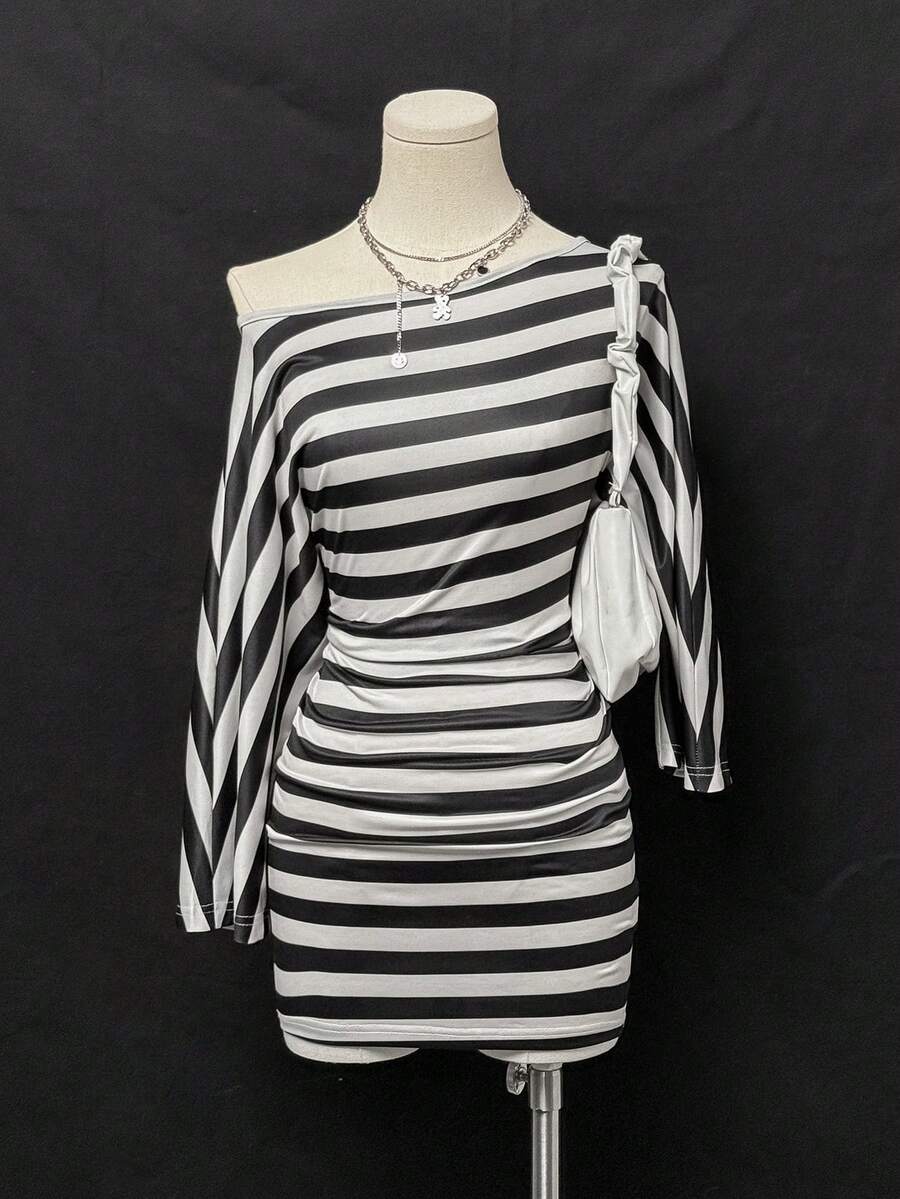 Black And White Striped Asymme – Bodycon Dress Women recenzja i cena