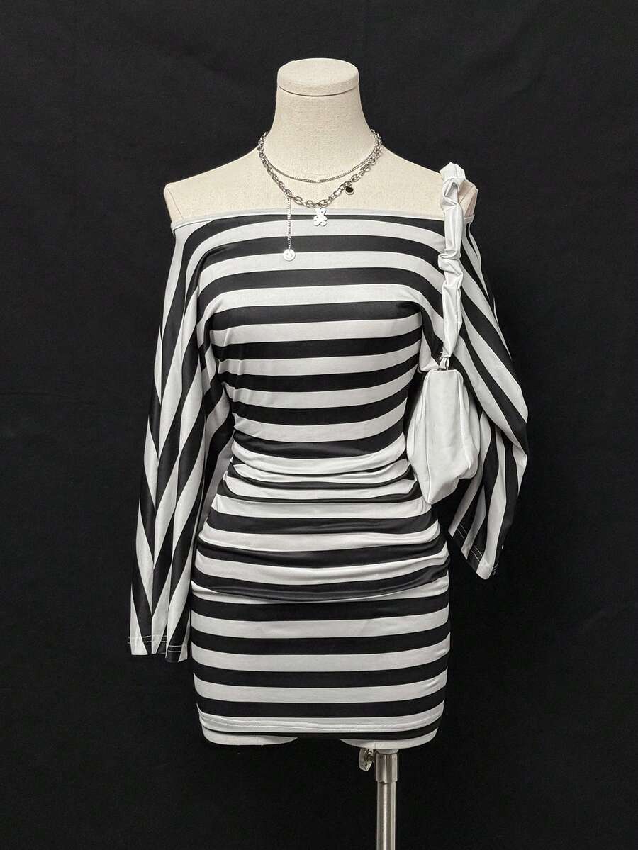 Black And White Striped Asymme – Bodycon Dress Women recenzja i cena