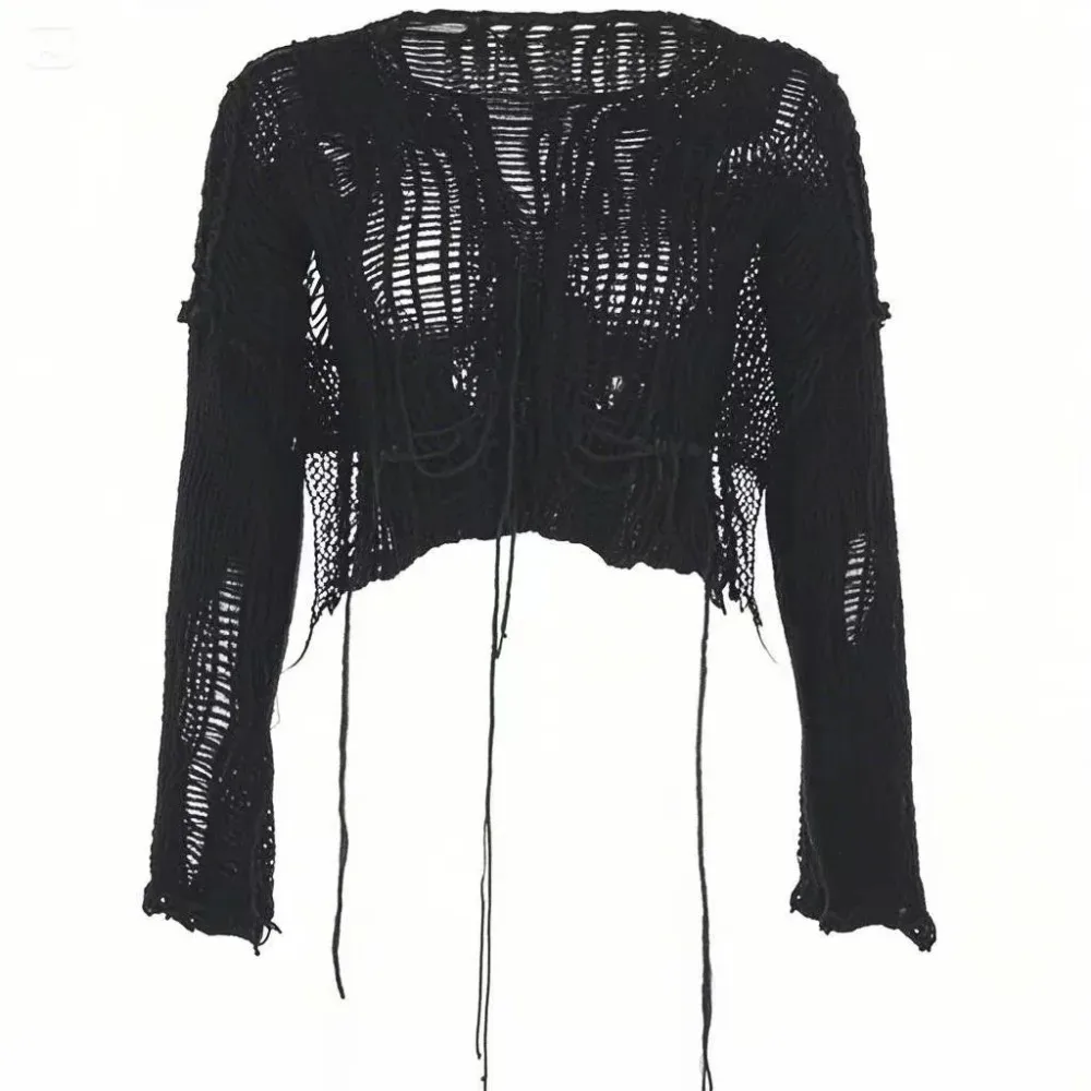 Cropped Hole Sweater Sexy Gyar – Women'S Fashion Knitwear recenzja i cena
