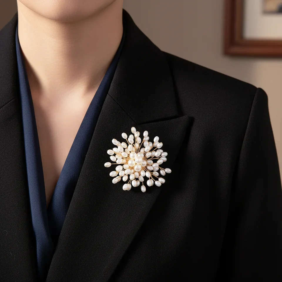 Pearl Woven Flower Brooch For  – Women Fashion Designers recenzja i cena