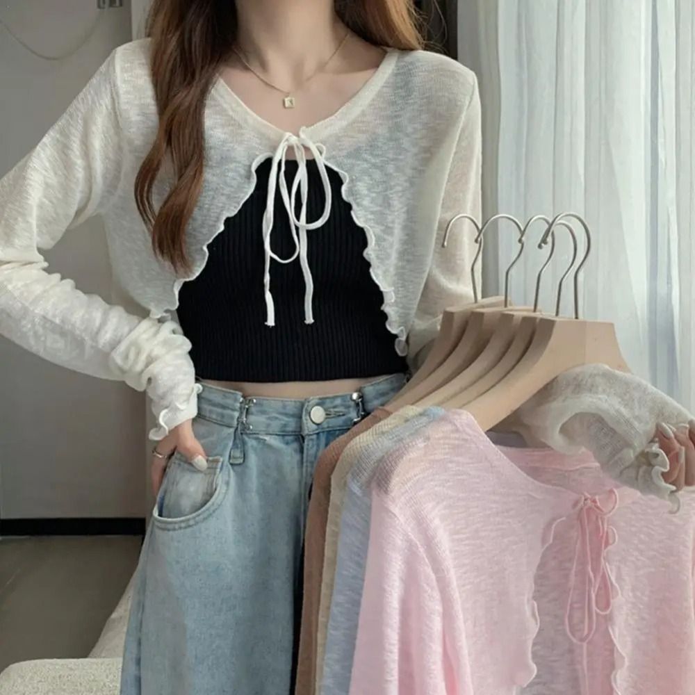 Thin Sunscreen Cardigan Ruffle – Women'S Fashion Knitwear recenzja i cena