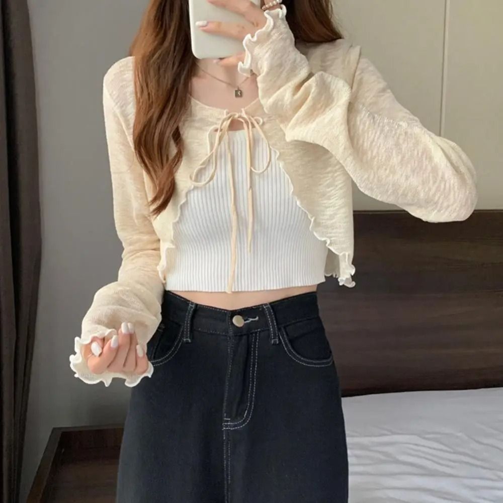 Thin Sunscreen Cardigan Ruffle – Women'S Fashion Knitwear recenzja i cena