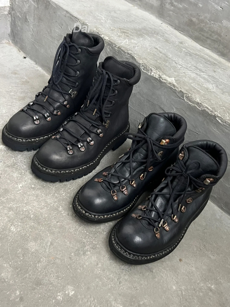 Unisex Black Leather Lace Up H – Women'S Fashion Hiking Boots recenzja i cena