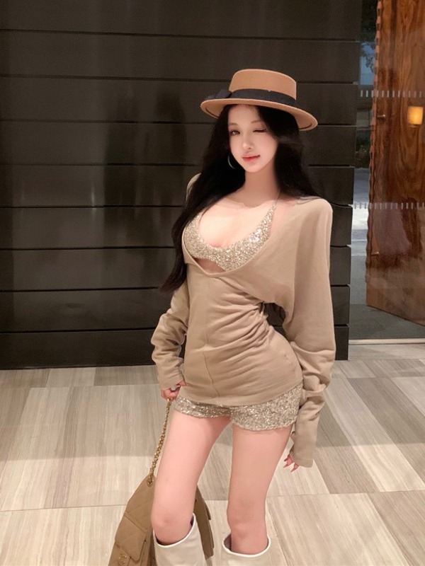Sexy V-Neck Crop Top And Sequi – Women'S Young Fashion recenzja i cena