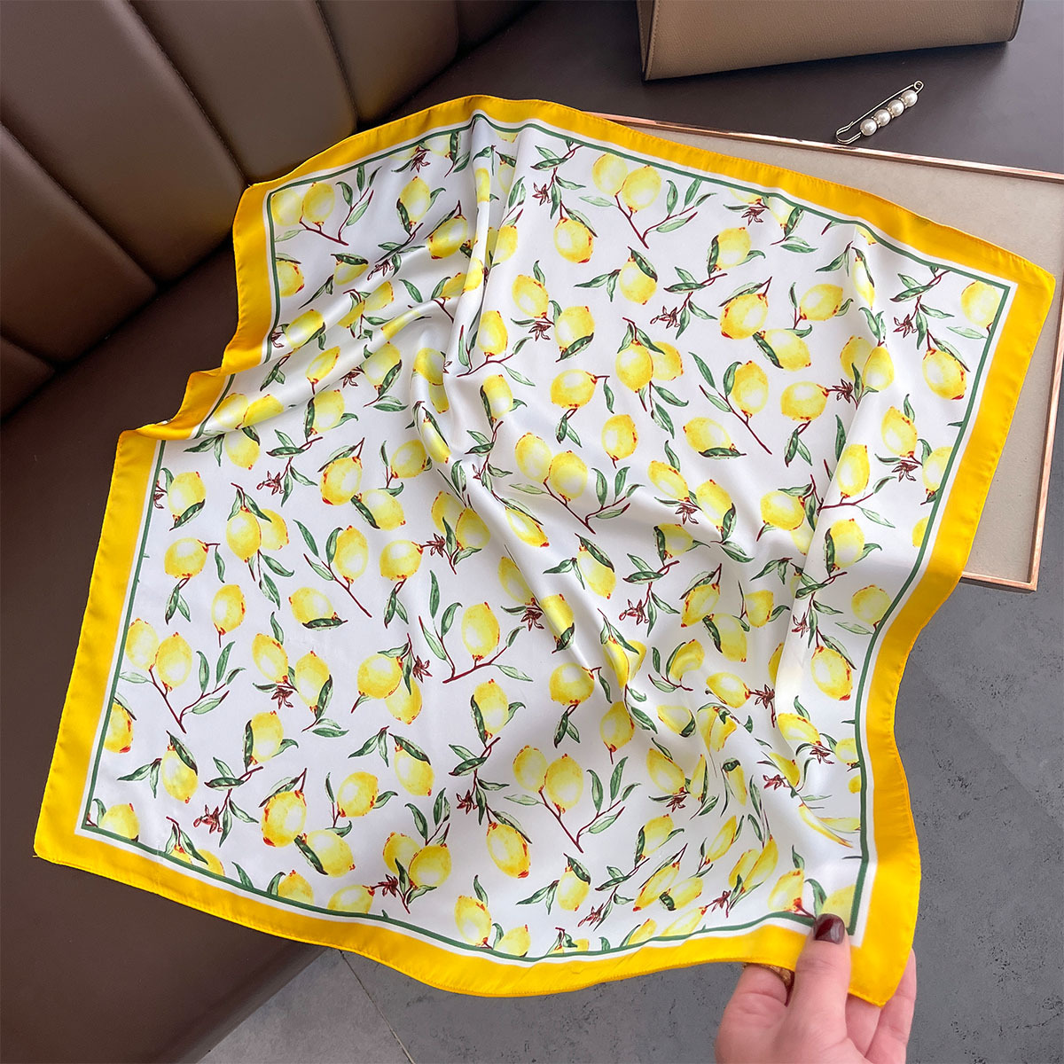 2025 New Yellow Lemon Print Sq – Women Fashion Necktie recenzja i cena