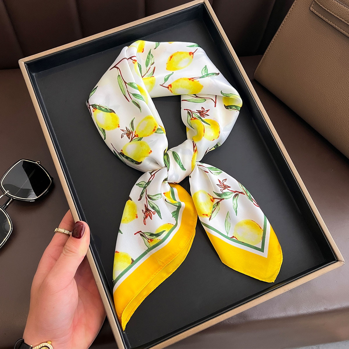 2025 New Yellow Lemon Print Sq – Women Fashion Necktie recenzja i cena