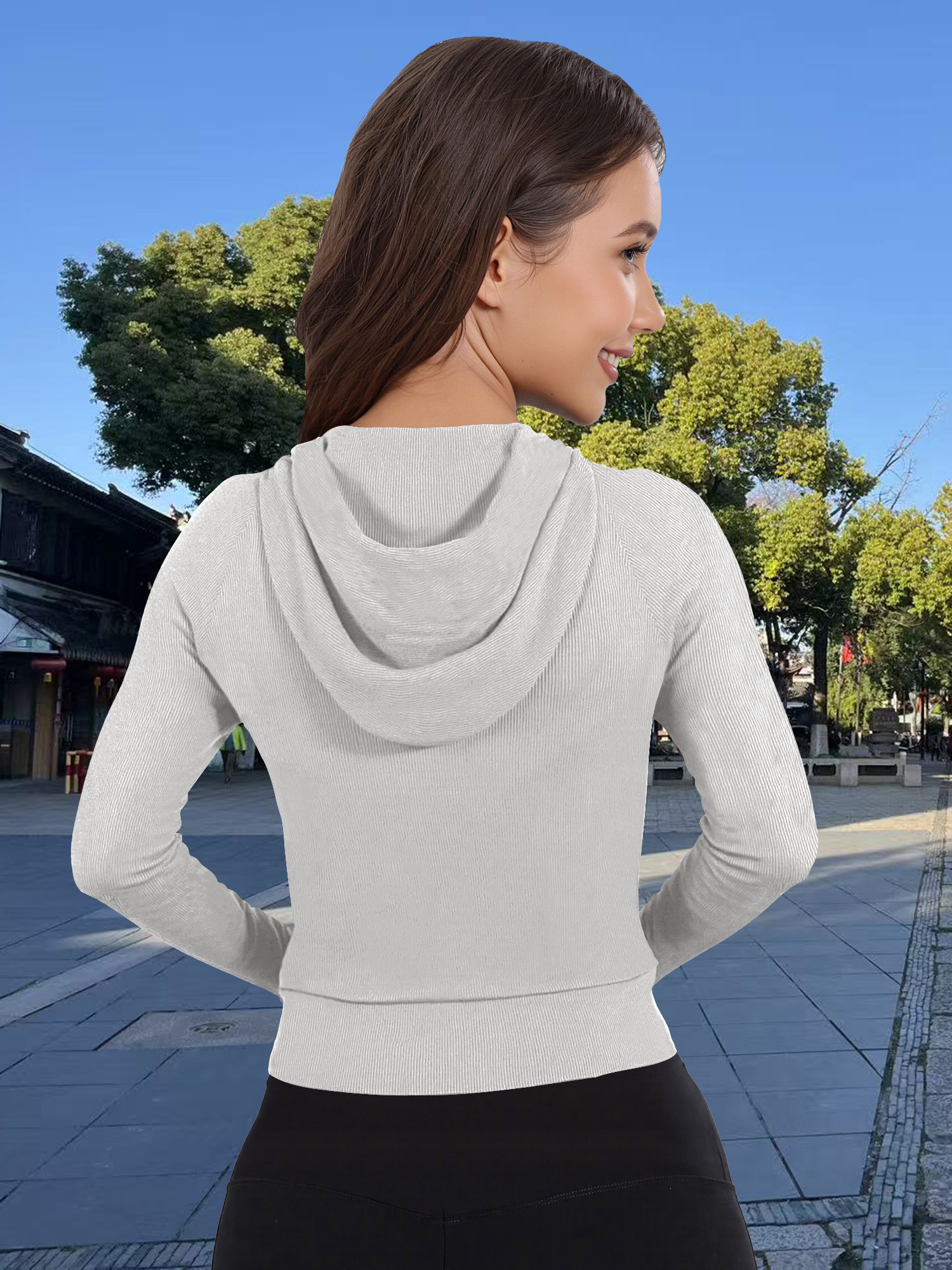 Form-Fitting Ribbed Zip-Up Hoo – High Waist Leggings recenzja i cena